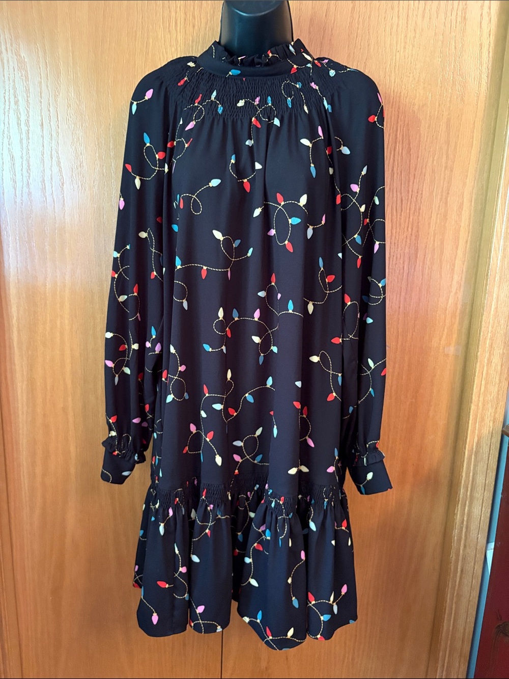 kate spade Black Long-Sleeve Holiday Light Print Dress